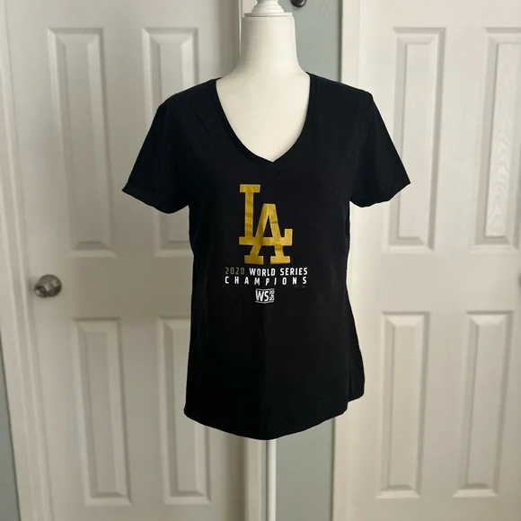 Fanatics Black & Gold Los Angeles Dodgers 2020 World Series Champion V-Neck Tee - Picture 2 of 6